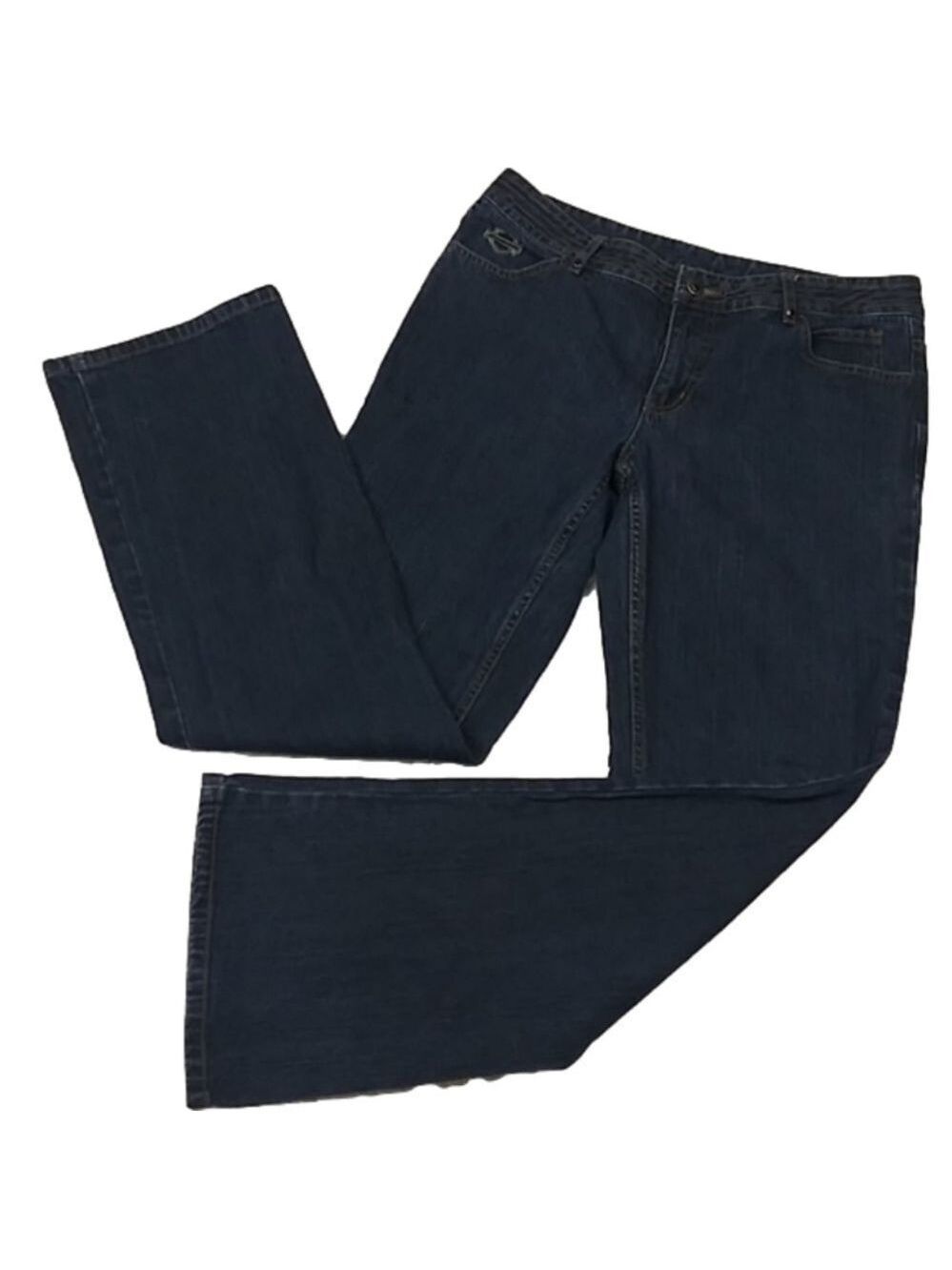 Harley-Davidson Blue Dark Wash Five Pocket Mid Rise Zip Up Boot Cut Denim Jean